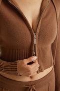 Blusa Fashion com Zíper Duplo Marrom Zafire