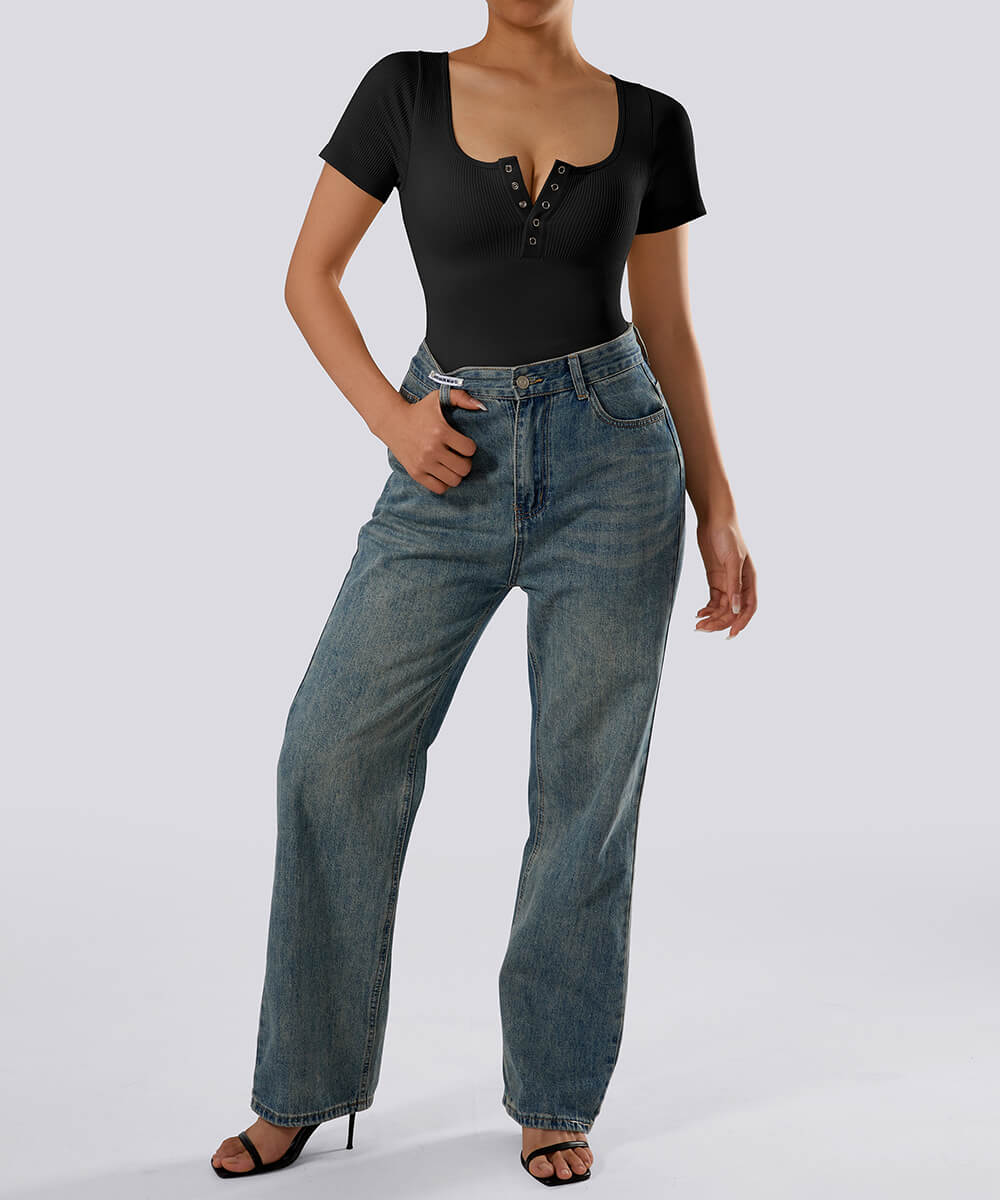 Body Modelador com Mangas Curtas – Controle e Conforto Preto Zafire
