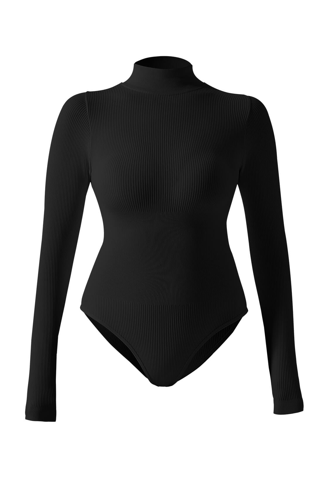 Body de Gola Alta e Mangas Longas Preto Zafire
