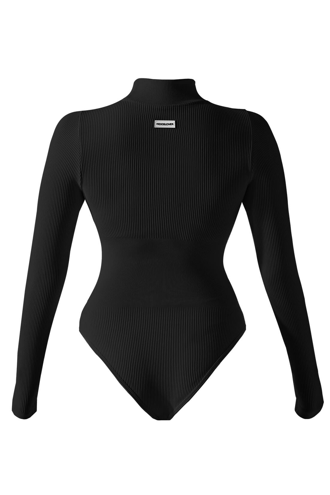 Body de Gola Alta e Mangas Longas Preto Zafire