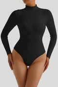 Body de Gola Alta e Mangas Longas Preto Zafire