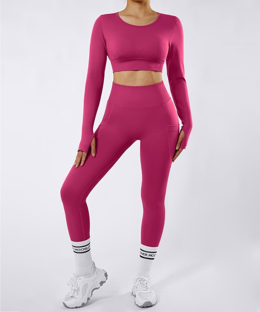 Conjunto Blusa Costas Abertas e Legging com Bolso Lateral Rosa Zafire