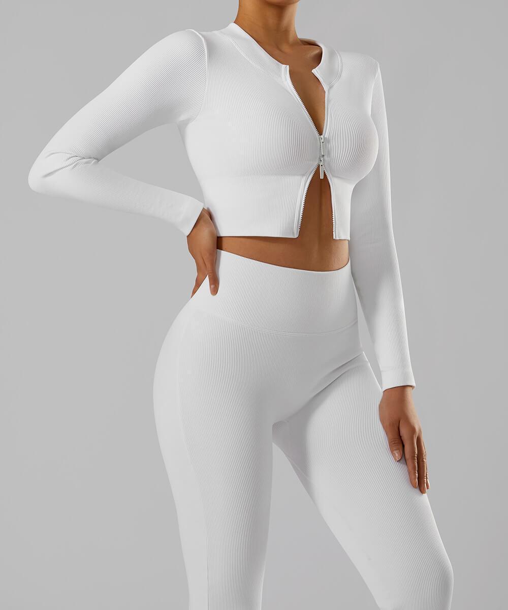 Top Canelado com Zíper Duplo – Estilo e Flexibilidade Branco Zafire