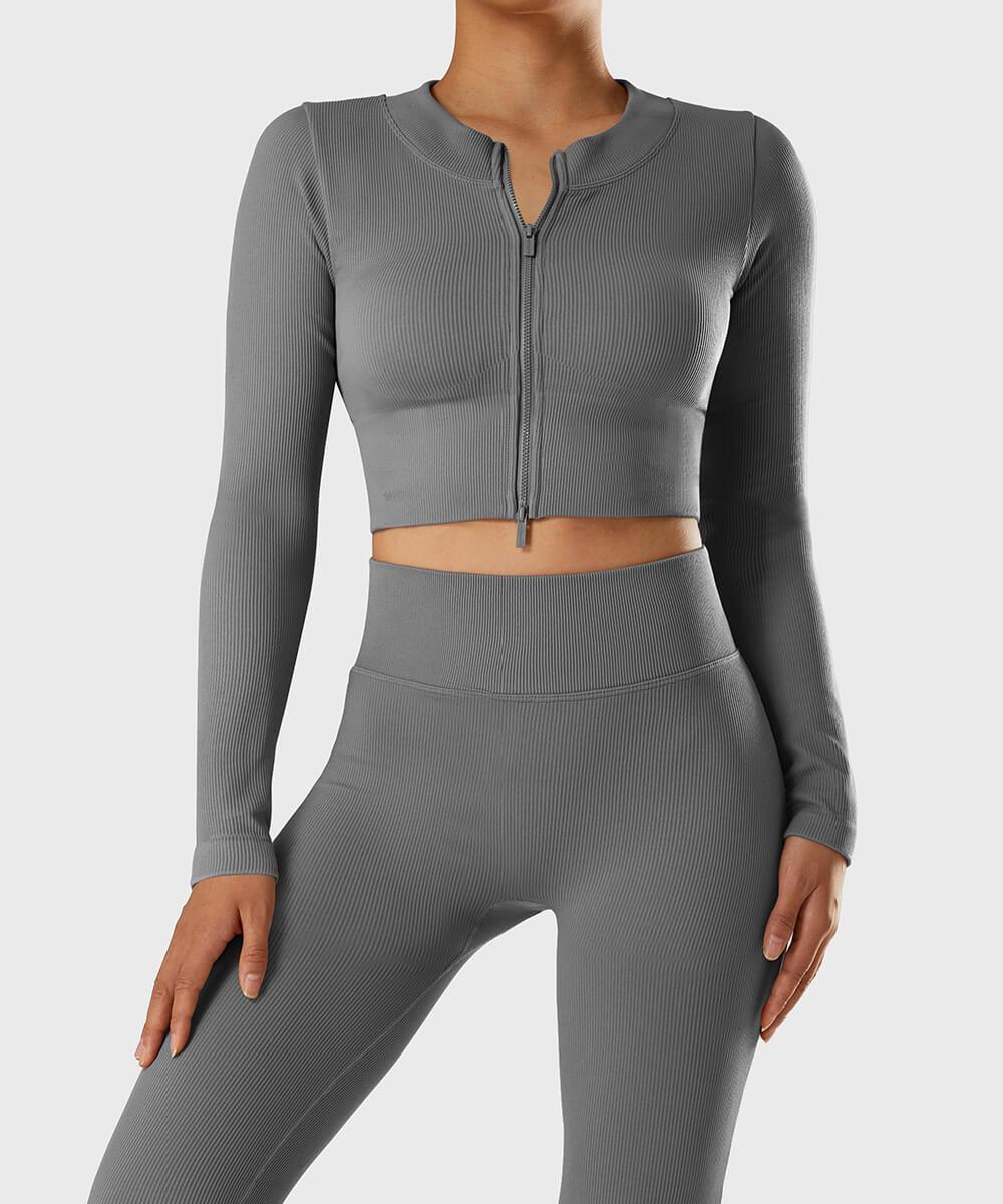 Top Canelado com Zíper Duplo – Estilo e Flexibilidade Cinza Zafire