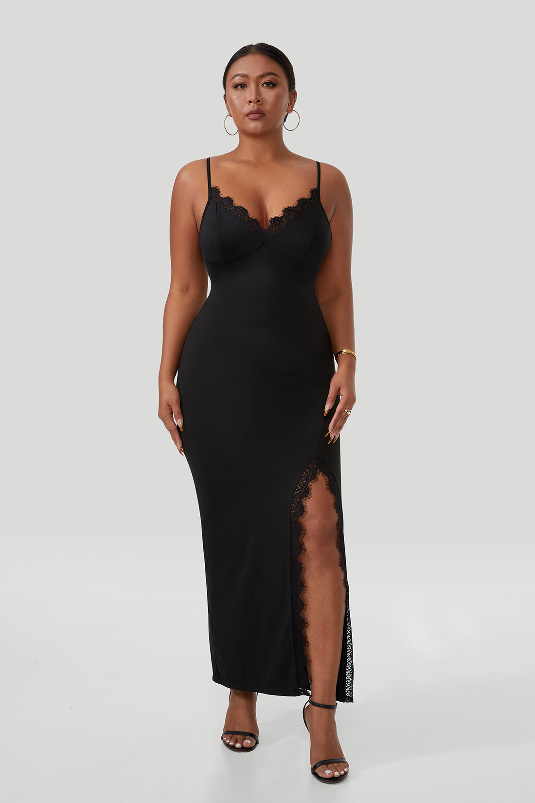 Vestido Longo com Fenda e Shapewear Preto Zafire